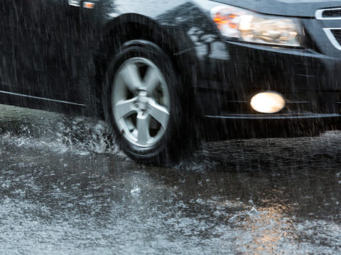 Car on flooded street